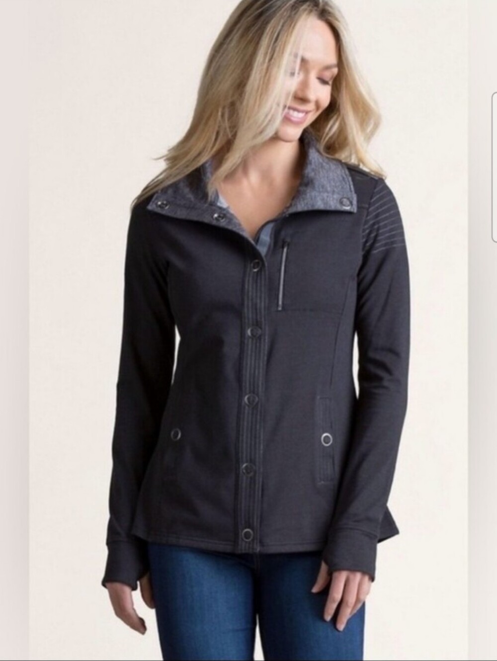 Womens Kuhl Gray Button-Front Knit Jacket with Contrast Collar S Small